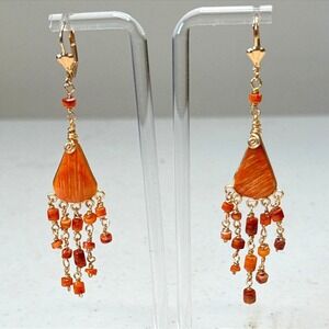 Authentic Spondylus  Boho Bohemian Chandelier Dangle Pierced Lever back Earrings